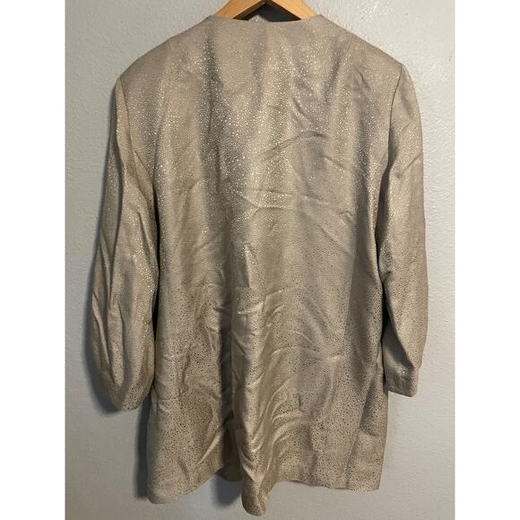 Eileen Fisher Jacket Womens XL Gold Silk Open Front Metallic Lined Collarless - Picture 2 of 8